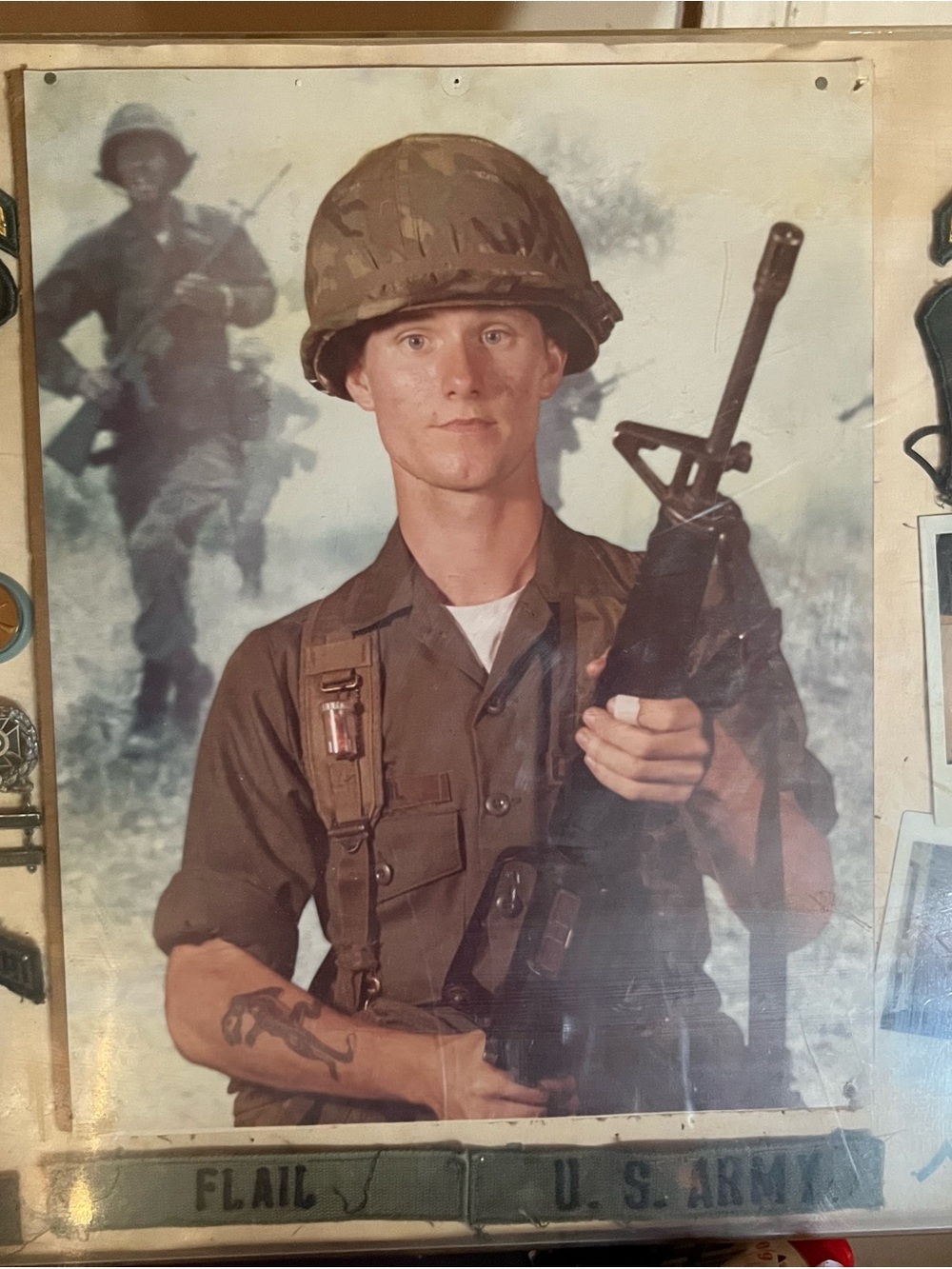 Vintage Vietnam Era Shadow Box w/ medals, ribbons, ranking insignia